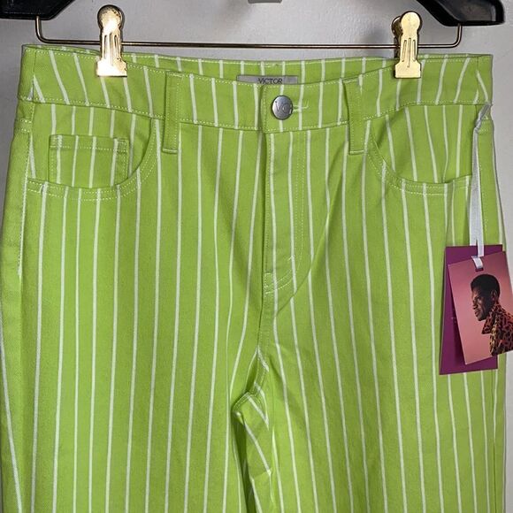 VICTOR GLEMAUD x TARGET Acid Lime/Cloud Pinstripe High Rise Straight Leg Jean’s - Picture 4 of 11